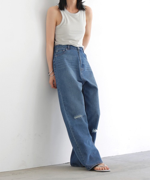 LIAN（リアン）の「ダメージデニムワイドパンツ（デニムパンツ・レディース・ブラック/ブルー系その他/ブルー・MEDIUM/SMALL）」の18枚目の写真