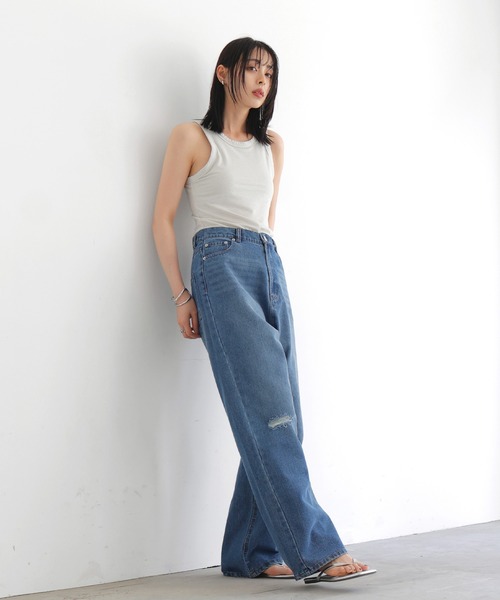 LIAN（リアン）の「ダメージデニムワイドパンツ（デニムパンツ・レディース・ブラック/ブルー系その他/ブルー・MEDIUM/SMALL）」の9枚目の写真
