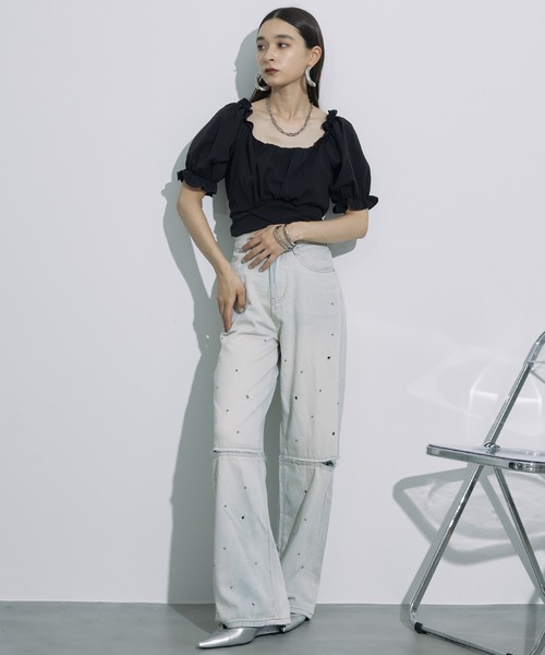SEN TOKYO(セントーキョー)の「抜け感あるデザイン。ハトメデザインカットアウトデニムパンツ(デニムパンツ・レディース・ブルー/ブラック・S/M/L)」の4枚目の写真