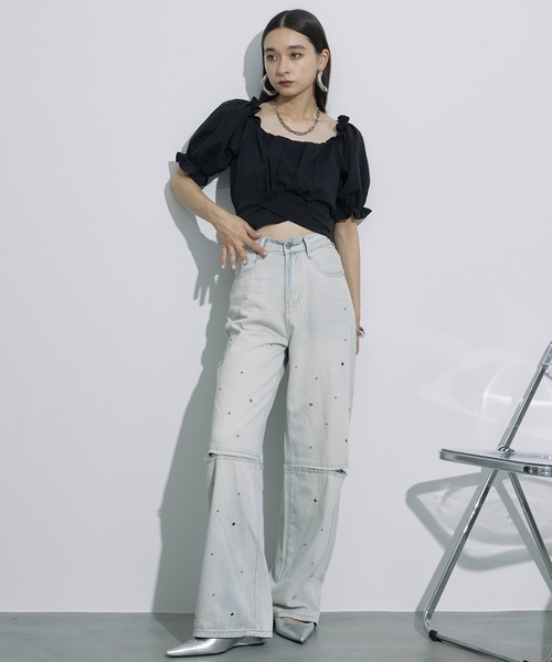 SEN TOKYO(セントーキョー)の「抜け感あるデザイン。ハトメデザインカットアウトデニムパンツ(デニムパンツ・レディース・ブルー/ブラック・S/M/L)」の3枚目の写真