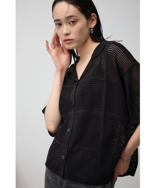 AZUL by moussy（アズールバイマウジー）の「メッシュニット切り替えデザインカーディガン（カーディガン/ボレロ・レディース・アイボリー/ブラック・FREE）」の4枚目の写真