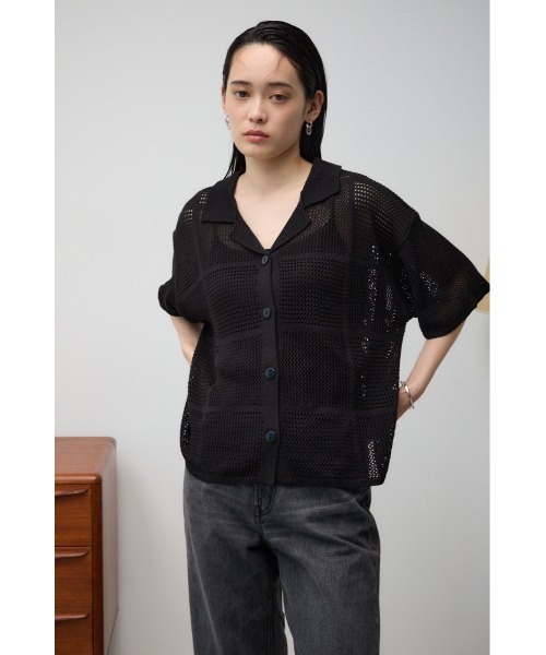 AZUL by moussy（アズールバイマウジー）の「メッシュニット切り替えデザインカーディガン（カーディガン/ボレロ・レディース・アイボリー/ブラック・FREE）」の5枚目の写真