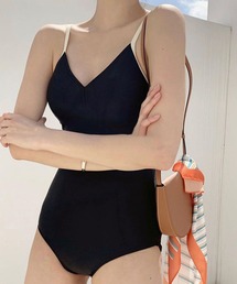 Lace Ladies（レースレディース）の「Vネック 配色 パイピング ワンピース スイムウエア（水着）」