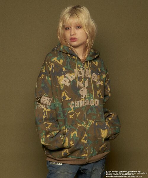 PLAYBOY（プレイボーイ）の「【SEQUENZ（シークエンズ）】PB O.G FULL ZIP HOODIE / ジップパーカー オーバーサイズ 刺繍 裏起毛 センターロゴ（パーカー・メンズ・ブラック/A/アッシュグレー・X-LARGE/LARGE/MEDIUM）」の14枚目の写真