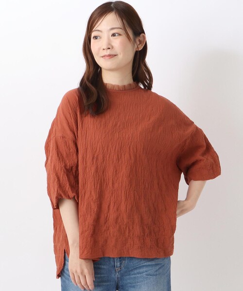 one'sterrace(ワンズテラス)の「フリル付き ボリューム7分袖ブラウス(シャツ/ブラウス・レディース・オレンジ系その他5/グリーン系その他6/ブラック系8・02)」の1枚目の写真