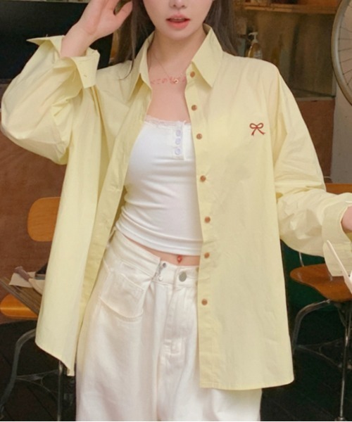 Vipoa（ヴィポア）の「ワンポイントリボンシャツ（シャツ/ブラウス・レディース・イエロー/ホワイト/ピンク・FREE）」の12枚目の写真