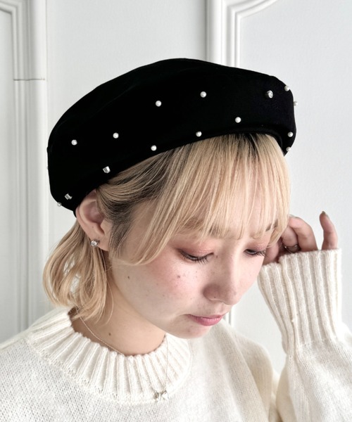pium ロゴビジュースタッズベレー帽 ホワイト ピウム ぴうむ