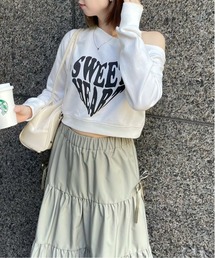 clear | ハートプリントワンショルスウェット [大人 カジュアル 着回し力抜群]≪再入荷≫(スウェット)