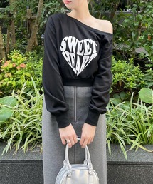 clear | ハートプリントワンショルスウェット [肌見せ スタイルアップ効果]≪2024AW新作≫(スウェット)