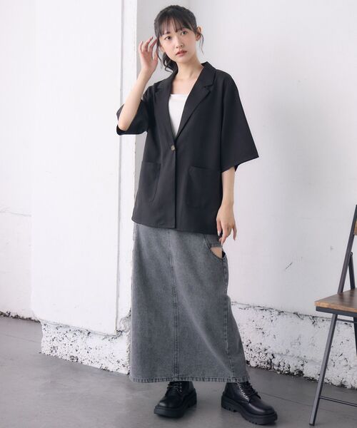 RETRO GIRL（レトロガール）の「【ゆるてろ】半袖JK（テーラードジャケット・レディース・チャコールグレー/ブラック/ブラウン・FREE）」の7枚目の写真