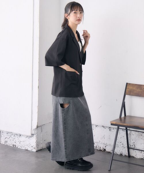 RETRO GIRL（レトロガール）の「【ゆるてろ】半袖JK（テーラードジャケット・レディース・チャコールグレー/ブラック/ブラウン・FREE）」の8枚目の写真