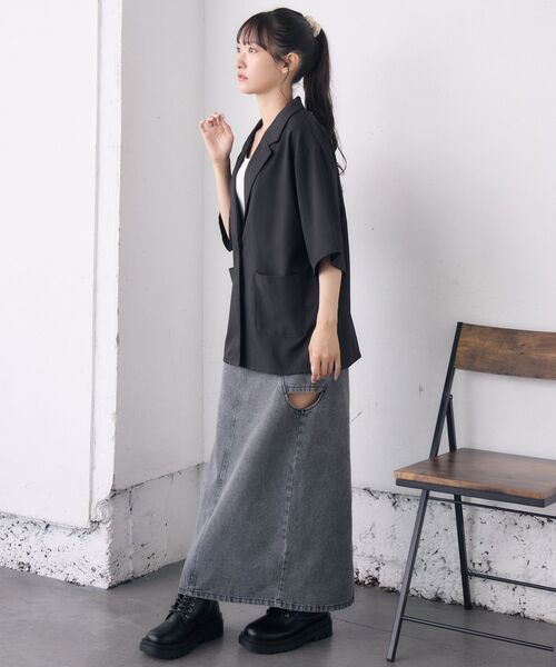 RETRO GIRL（レトロガール）の「【ゆるてろ】半袖JK（テーラードジャケット・レディース・チャコールグレー/ブラック/ブラウン・FREE）」の9枚目の写真
