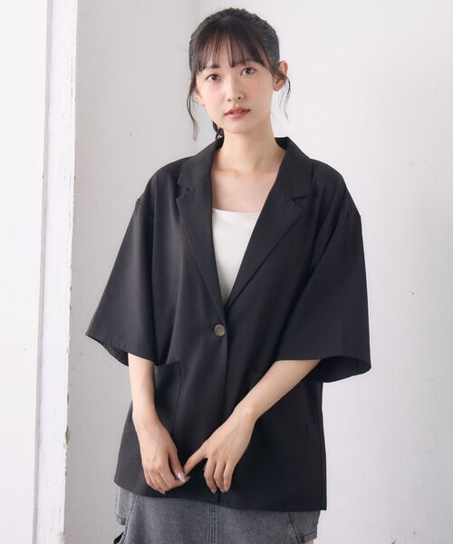 RETRO GIRL（レトロガール）の「【ゆるてろ】半袖JK（テーラードジャケット・レディース・チャコールグレー/ブラック/ブラウン・FREE）」の11枚目の写真