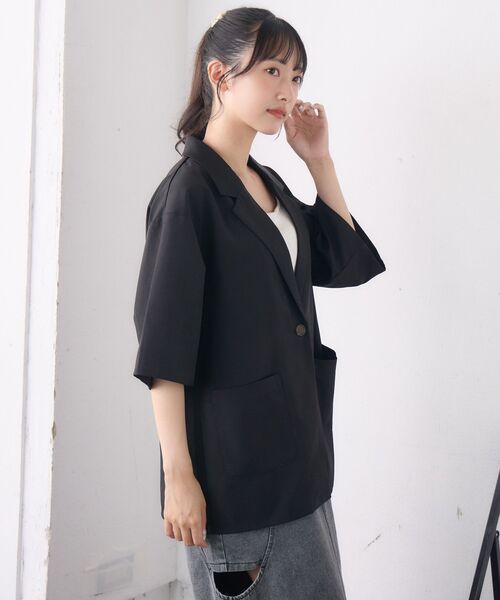 RETRO GIRL（レトロガール）の「【ゆるてろ】半袖JK（テーラードジャケット・レディース・チャコールグレー/ブラック/ブラウン・FREE）」の12枚目の写真