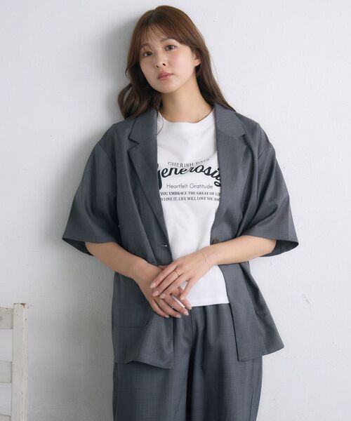 RETRO GIRL（レトロガール）の「【ゆるてろ】半袖JK（テーラードジャケット・レディース・チャコールグレー/ブラック/ブラウン・FREE）」の20枚目の写真