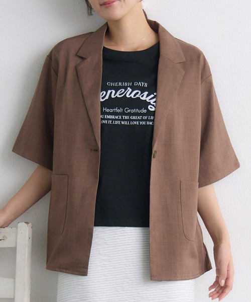 RETRO GIRL（レトロガール）の「【ゆるてろ】半袖JK（テーラードジャケット・レディース・チャコールグレー/ブラック/ブラウン・FREE）」の3枚目の写真
