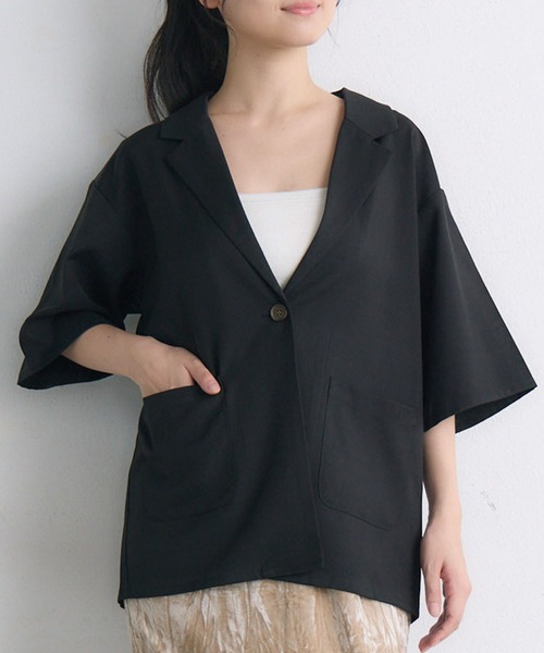 RETRO GIRL（レトロガール）の「【ゆるてろ】半袖JK（テーラードジャケット・レディース・チャコールグレー/ブラック/ブラウン・FREE）」の2枚目の写真