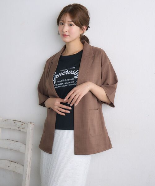 RETRO GIRL（レトロガール）の「【ゆるてろ】半袖JK（テーラードジャケット・レディース・チャコールグレー/ブラック/ブラウン・FREE）」の6枚目の写真