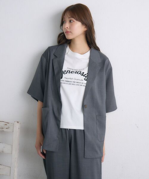 RETRO GIRL（レトロガール）の「【ゆるてろ】半袖JK（テーラードジャケット・レディース・チャコールグレー/ブラック/ブラウン・FREE）」の5枚目の写真