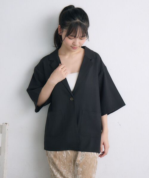 RETRO GIRL（レトロガール）の「【ゆるてろ】半袖JK（テーラードジャケット・レディース・チャコールグレー/ブラック/ブラウン・FREE）」の4枚目の写真