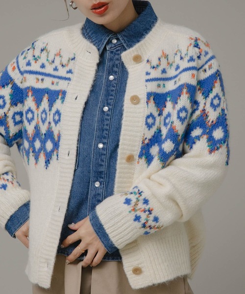 URBAN RESEARCH Sonny Label（アーバンリサーチサニーレーベル）の「柄編みニットカーディガン（カーディガン/ボレロ・レディース・レッド/ブラウン/オフホワイト・FREE）」の7枚目の写真