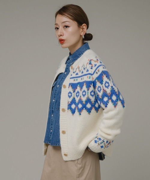 URBAN RESEARCH Sonny Label（アーバンリサーチサニーレーベル）の「柄編みニットカーディガン（カーディガン/ボレロ・レディース・レッド/ブラウン/オフホワイト・FREE）」の4枚目の写真