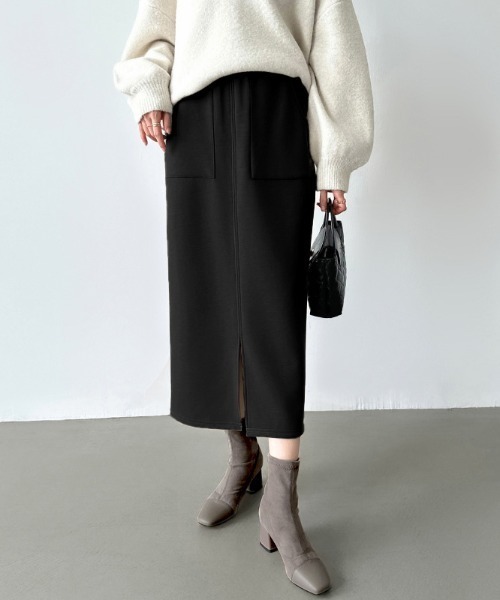 COCOMOMO（ココモモ）の「選べる2タイプ 楽々ストレッチスカート ナロースカート スリット タイトスカート ポケット付き スカート ノーマル 裏起毛（スカート・レディース・ベージュ/ネイビー/ブラック/モカ/ネイビー系/ブラウン系/ベージュ系/ブラック系/ライトグレー/グレー/グレー系/ライトグレー系/アイボリー/カーキ・M/L）」の3枚目の写真