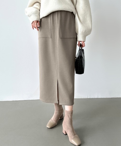 COCOMOMO（ココモモ）の「選べる2タイプ 楽々ストレッチスカート ナロースカート スリット タイトスカート ポケット付き スカート ノーマル 裏起毛（スカート・レディース・ベージュ/ネイビー/ブラック/モカ/ネイビー系/ブラウン系/ベージュ系/ブラック系/ライトグレー/グレー/グレー系/ライトグレー系/アイボリー/カーキ・M/L）」の9枚目の写真