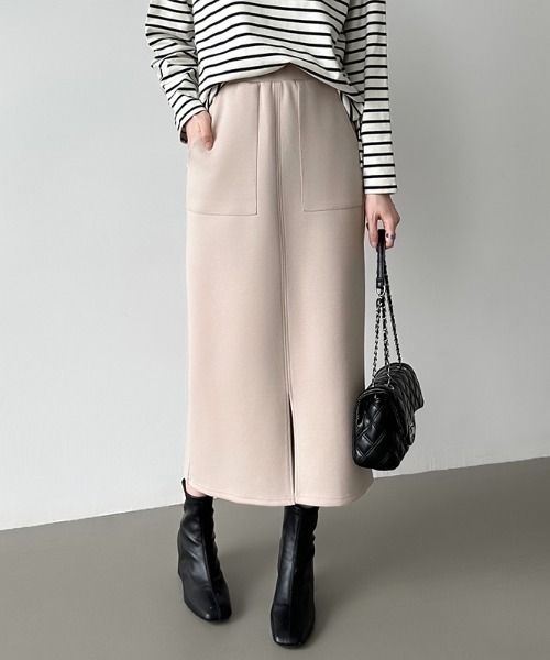 COCOMOMO（ココモモ）の「選べる2タイプ 楽々ストレッチスカート ナロースカート スリット タイトスカート ポケット付き スカート ノーマル 裏起毛（スカート・レディース・ベージュ/ネイビー/ブラック/モカ/ネイビー系/ブラウン系/ベージュ系/ブラック系/ライトグレー/グレー/グレー系/ライトグレー系/アイボリー/カーキ・M/L）」の10枚目の写真