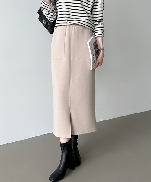 COCOMOMO（ココモモ）の「選べる2タイプ 楽々ストレッチスカート ナロースカート スリット タイトスカート ポケット付き スカート ノーマル 裏起毛（スカート・レディース・ベージュ/ネイビー/ブラック/モカ/ネイビー系/ブラウン系/ベージュ系/ブラック系/ライトグレー/グレー/グレー系/ライトグレー系/アイボリー/カーキ・M/L）」の20枚目の写真