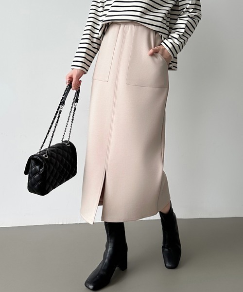 COCOMOMO（ココモモ）の「選べる2タイプ 楽々ストレッチスカート ナロースカート スリット タイトスカート ポケット付き スカート ノーマル 裏起毛（スカート・レディース・ベージュ/ネイビー/ブラック/モカ/ネイビー系/ブラウン系/ベージュ系/ブラック系/ライトグレー/グレー/グレー系/ライトグレー系/アイボリー/カーキ・M/L）」の19枚目の写真