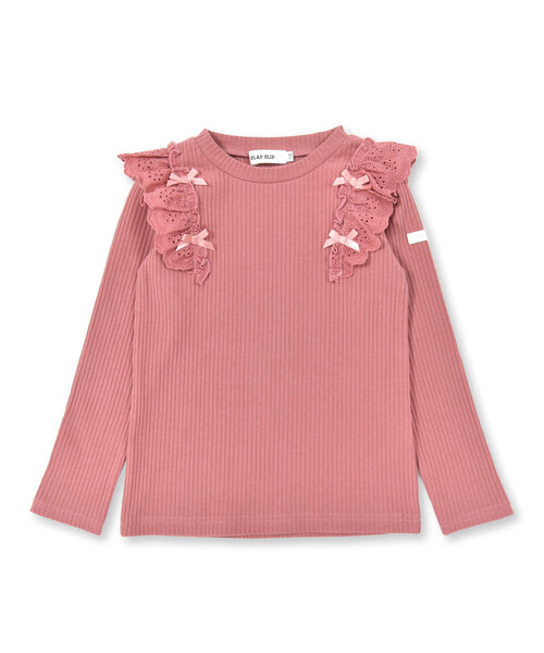 SLAP SLIP（スラップスリップ）の「無地ボーダー花柄肩フリルリボン付き長袖Tシャツ(80~130cm)（Tシャツ/カットソー・キッズ・ピンク/ホワイト系その他2/グレー・80ｃｍ/90cm/110cm/100cm/120cm/130cm）」の3枚目の写真