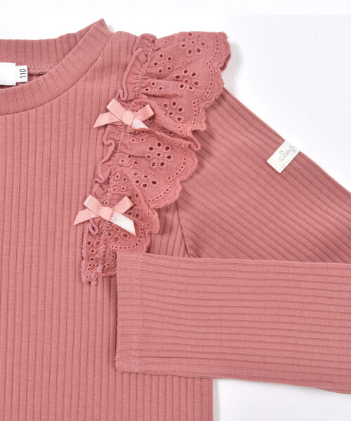 SLAP SLIP（スラップスリップ）の「無地ボーダー花柄肩フリルリボン付き長袖Tシャツ(80~130cm)（Tシャツ/カットソー・キッズ・ピンク/ホワイト系その他2/グレー・80ｃｍ/90cm/110cm/100cm/120cm/130cm）」の9枚目の写真
