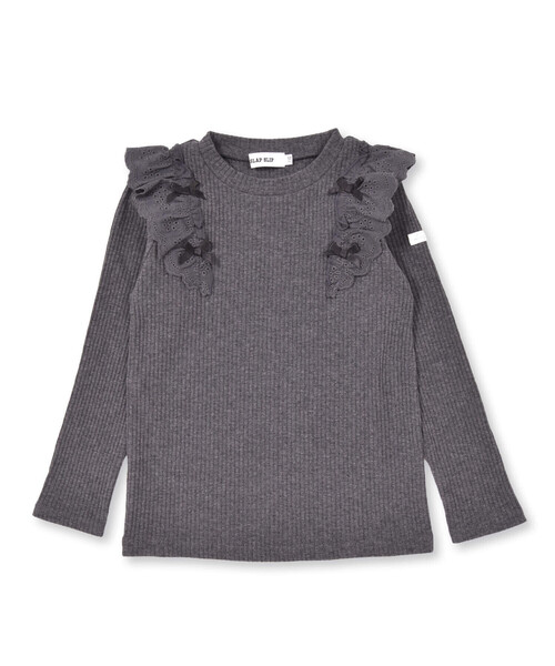 SLAP SLIP（スラップスリップ）の「無地ボーダー花柄肩フリルリボン付き長袖Tシャツ(80~130cm)（Tシャツ/カットソー・キッズ・ピンク/ホワイト系その他2/グレー・80ｃｍ/90cm/110cm/100cm/120cm/130cm）」の11枚目の写真