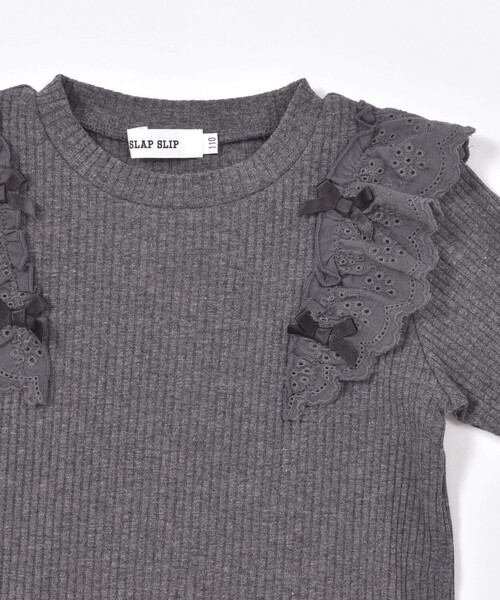 SLAP SLIP（スラップスリップ）の「無地ボーダー花柄肩フリルリボン付き長袖Tシャツ(80~130cm)（Tシャツ/カットソー・キッズ・ピンク/ホワイト系その他2/グレー・80ｃｍ/90cm/110cm/100cm/120cm/130cm）」の13枚目の写真