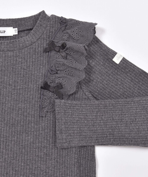 SLAP SLIP（スラップスリップ）の「無地ボーダー花柄肩フリルリボン付き長袖Tシャツ(80~130cm)（Tシャツ/カットソー・キッズ・ピンク/ホワイト系その他2/グレー・80ｃｍ/90cm/110cm/100cm/120cm/130cm）」の14枚目の写真