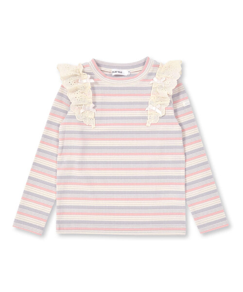 SLAP SLIP（スラップスリップ）の「無地ボーダー花柄肩フリルリボン付き長袖Tシャツ(80~130cm)（Tシャツ/カットソー・キッズ・ピンク/ホワイト系その他2/グレー・80ｃｍ/90cm/110cm/100cm/120cm/130cm）」の16枚目の写真