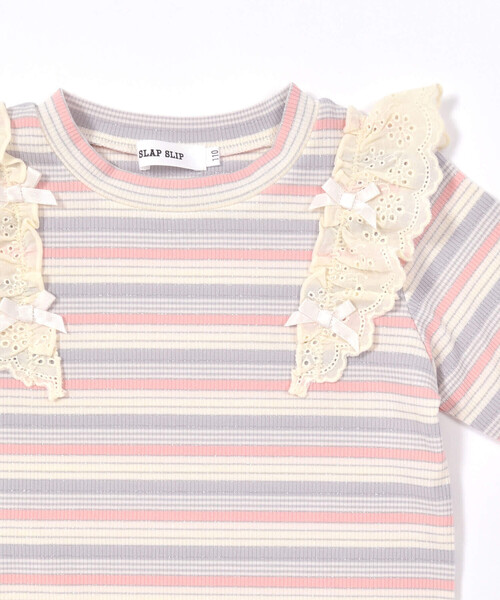 SLAP SLIP（スラップスリップ）の「無地ボーダー花柄肩フリルリボン付き長袖Tシャツ(80~130cm)（Tシャツ/カットソー・キッズ・ピンク/ホワイト系その他2/グレー・80ｃｍ/90cm/110cm/100cm/120cm/130cm）」の18枚目の写真