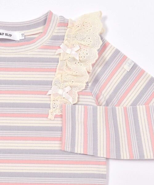 SLAP SLIP（スラップスリップ）の「無地ボーダー花柄肩フリルリボン付き長袖Tシャツ(80~130cm)（Tシャツ/カットソー・キッズ・ピンク/ホワイト系その他2/グレー・80ｃｍ/90cm/110cm/100cm/120cm/130cm）」の19枚目の写真