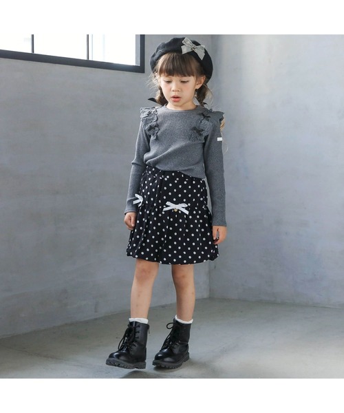 SLAP SLIP（スラップスリップ）の「無地ボーダー花柄肩フリルリボン付き長袖Tシャツ(80~130cm)（Tシャツ/カットソー・キッズ・ピンク/ホワイト系その他2/グレー・80ｃｍ/90cm/110cm/100cm/120cm/130cm）」の21枚目の写真