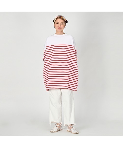 45R(フォーティファイブアール)の「ONEONE バスクボーダーのチュニック(Tシャツ/カットソー・レディース・ホワイト×レッド・FREE)」の3枚目の写真