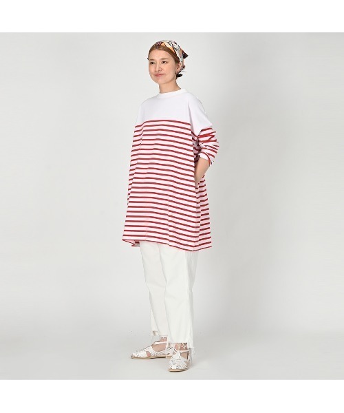 45R(フォーティファイブアール)の「ONEONE バスクボーダーのチュニック(Tシャツ/カットソー・レディース・ホワイト×レッド・FREE)」の4枚目の写真
