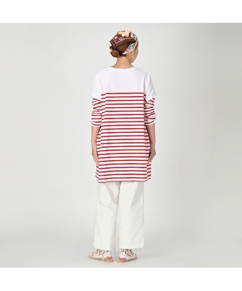 45R(フォーティファイブアール)の「ONEONE バスクボーダーのチュニック(Tシャツ/カットソー・レディース・ホワイト×レッド・FREE)」の5枚目の写真