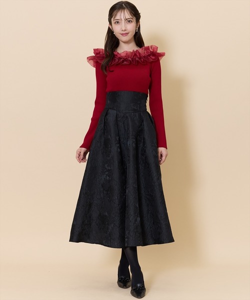 SWINGLE（スウィングル）の「ハイウエストジャガードタックフレアスカート（スカート・レディース・グレー系その他/ブラック系その他/ゴールド・FREE）」の2枚目の写真