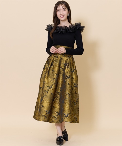 SWINGLE（スウィングル）の「ハイウエストジャガードタックフレアスカート（スカート・レディース・グレー系その他/ブラック系その他/ゴールド・FREE）」の3枚目の写真