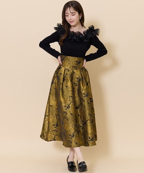 SWINGLE（スウィングル）の「ハイウエストジャガードタックフレアスカート（スカート・レディース・グレー系その他/ブラック系その他/ゴールド・FREE）」の11枚目の写真