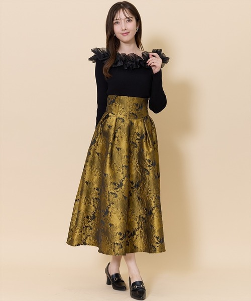 SWINGLE（スウィングル）の「ハイウエストジャガードタックフレアスカート（スカート・レディース・グレー系その他/ブラック系その他/ゴールド・FREE）」の12枚目の写真