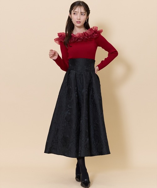 SWINGLE（スウィングル）の「ハイウエストジャガードタックフレアスカート（スカート・レディース・グレー系その他/ブラック系その他/ゴールド・FREE）」の6枚目の写真