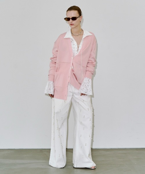 JOSE MOON(ジョゼムーン)の「WIDE DENIM PANTS with PEARL/ワイドデニムパンツウィズパール(デニムパンツ・レディース・ブラック/ブルー/ホワイト・36/34/38)」の5枚目の写真