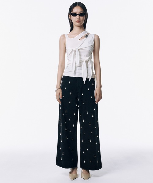 WIDE DENIM PANTS with PEARL/ワイドデニムパンツウィズパール